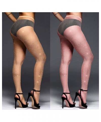 Rhinestone Fishnet Stockings Sparkle High Waist Tights Pantyhose Nude + Pink $11.79 Socks