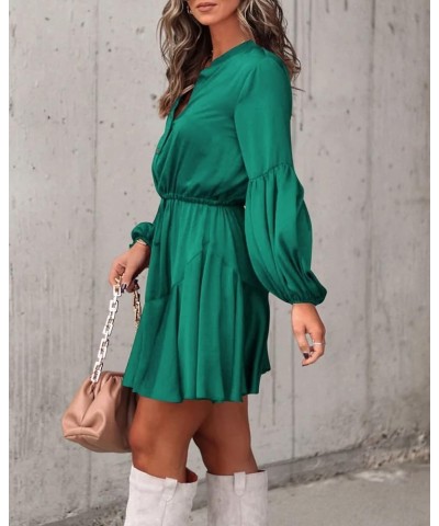 Women's Long Sleeve Button Down Mini Dresses Casual V Neck Ruffle Satin Tunic Dresses Green $17.22 Dresses