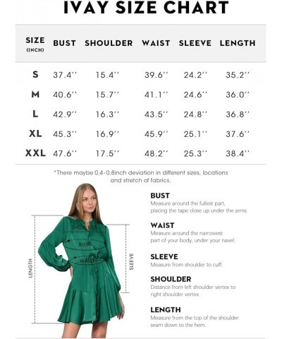 Women's Long Sleeve Button Down Mini Dresses Casual V Neck Ruffle Satin Tunic Dresses Green $17.22 Dresses