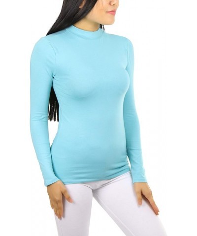 Women's Long Sleeve Mock Neck Crop Top Ash Mint $10.61 Tanks