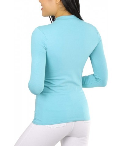 Women's Long Sleeve Mock Neck Crop Top Ash Mint $10.61 Tanks