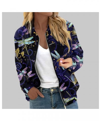 Zip up Jackets for Women Fashion Casual Lightweight Jackets Fall Long Sleeve Striped Printed Round Neck Jacket 02-sky Blue $7...