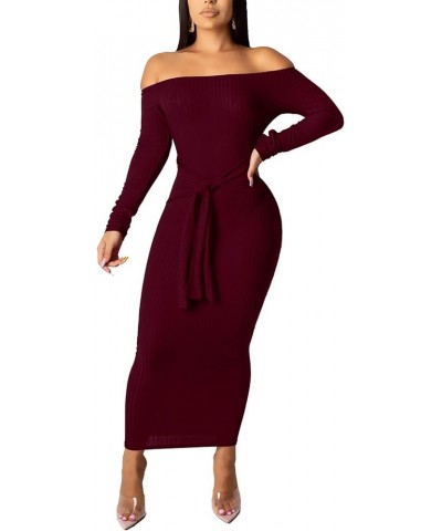 Womens Off Shoulder Plus Size Work Business Sweater Dresses Long Sleeves Bodycon Cardigans Outfits 388burgundy $16.72 Sweaters