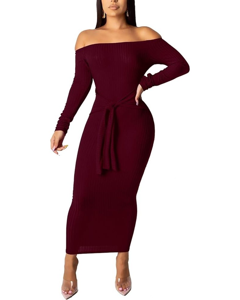 Womens Off Shoulder Plus Size Work Business Sweater Dresses Long Sleeves Bodycon Cardigans Outfits 388burgundy $16.72 Sweaters