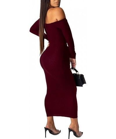 Womens Off Shoulder Plus Size Work Business Sweater Dresses Long Sleeves Bodycon Cardigans Outfits 388burgundy $16.72 Sweaters