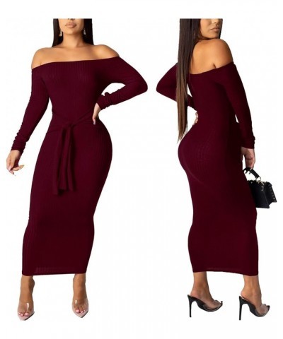 Womens Off Shoulder Plus Size Work Business Sweater Dresses Long Sleeves Bodycon Cardigans Outfits 388burgundy $16.72 Sweaters