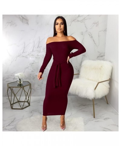 Womens Off Shoulder Plus Size Work Business Sweater Dresses Long Sleeves Bodycon Cardigans Outfits 388burgundy $16.72 Sweaters