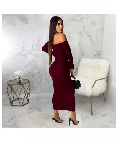 Womens Off Shoulder Plus Size Work Business Sweater Dresses Long Sleeves Bodycon Cardigans Outfits 388burgundy $16.72 Sweaters