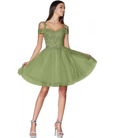 Tulle Homecoming Dresses for Teens Sparkly Short Prom Dresses Cold Shoulder A Line Mini Cocktail Dress Olive Green $32.00 Dre...