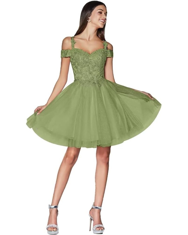 Tulle Homecoming Dresses for Teens Sparkly Short Prom Dresses Cold Shoulder A Line Mini Cocktail Dress Olive Green $32.00 Dre...