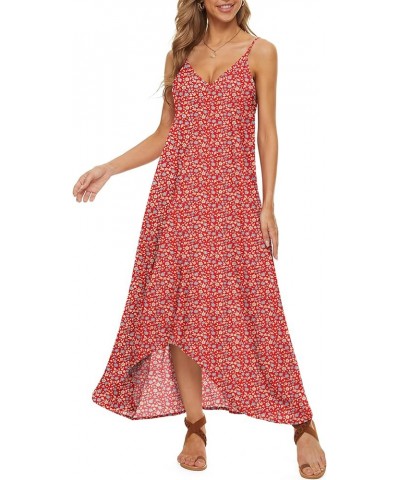 Women V-Neck Polka Dot Print Spaghetti Strap Boho Long Maxi Dresses F Blue Red $9.84 Dresses