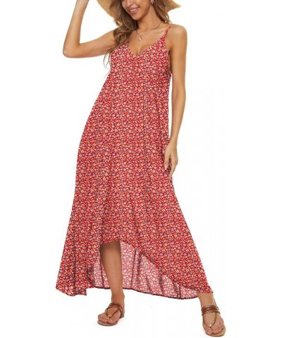 Women V-Neck Polka Dot Print Spaghetti Strap Boho Long Maxi Dresses F Blue Red $9.84 Dresses