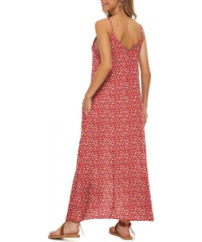 Women V-Neck Polka Dot Print Spaghetti Strap Boho Long Maxi Dresses F Blue Red $9.84 Dresses