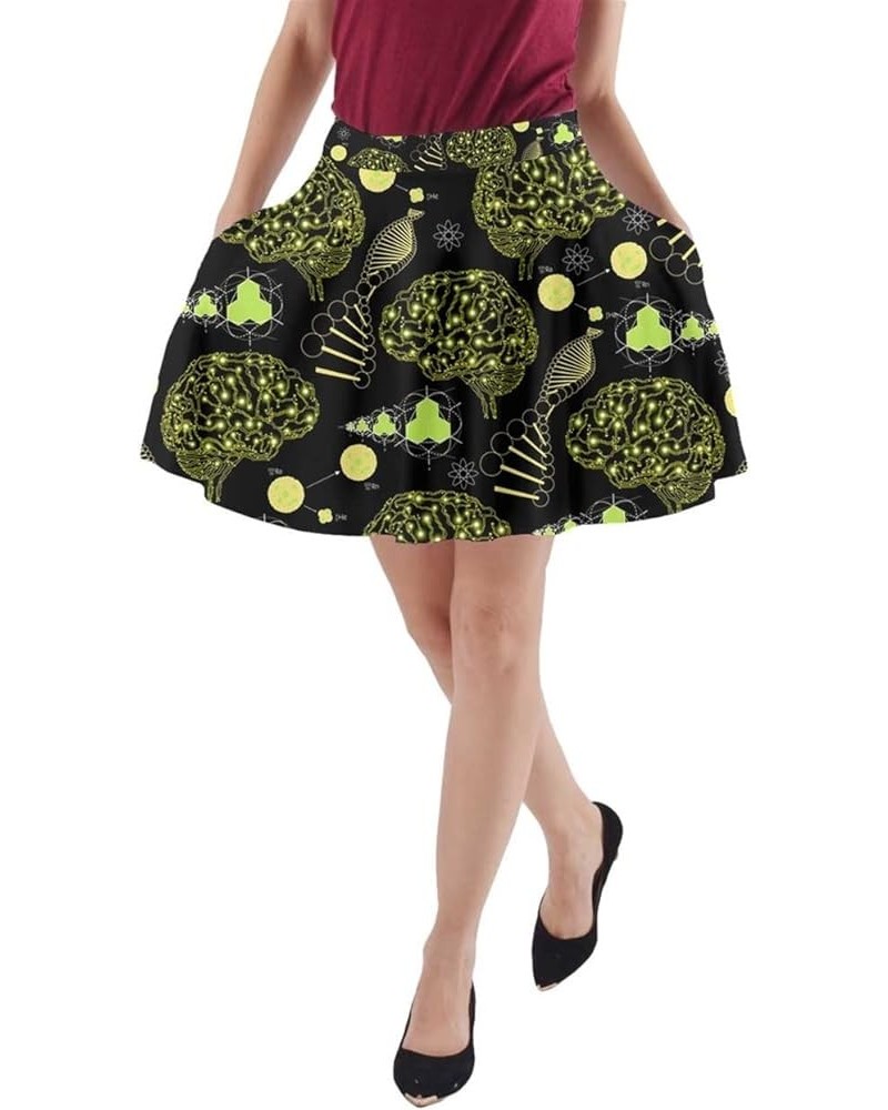 Womens A-line Pocket Skirt Mathematics Formula Chemistry School Mrs Frizzle Space Swing Skater Skirt Neon Yellow Green & Blac...