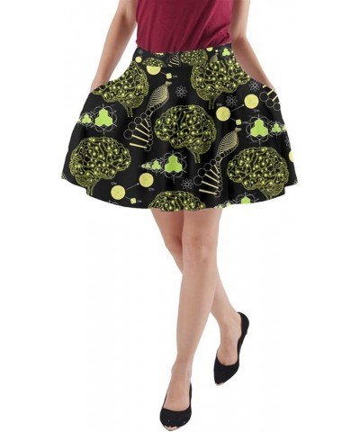 Womens A-line Pocket Skirt Mathematics Formula Chemistry School Mrs Frizzle Space Swing Skater Skirt Neon Yellow Green & Blac...