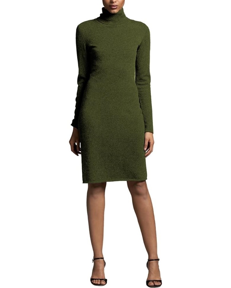 Women's 100% Cashmere Turtleneck Dress Olive Green $97.74 Sweaters