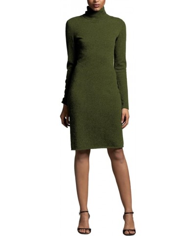 Women's 100% Cashmere Turtleneck Dress Olive Green $97.74 Sweaters