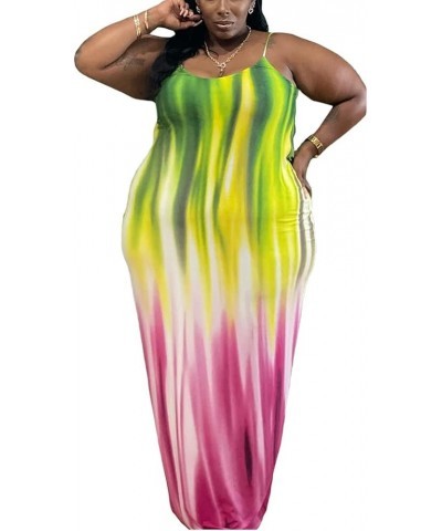 WOOSEN Womens Summer Suspender Maxi Dress Plus Size Striped Printed Sleeveless with Pockets and Belt 9183-pink Green $12.50 D...