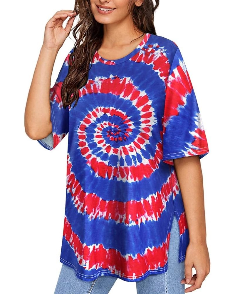 Plus Size Tops Summer Short Sleeve Shirts For Women Crewneck Tunics Pocket/Distressed (XL-5XL) 3990-blue & Red Tie Dye $14.10...