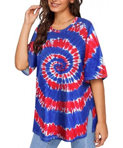 Plus Size Tops Summer Short Sleeve Shirts For Women Crewneck Tunics Pocket/Distressed (XL-5XL) 3990-blue & Red Tie Dye $14.10...