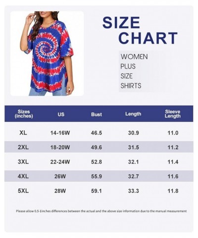 Plus Size Tops Summer Short Sleeve Shirts For Women Crewneck Tunics Pocket/Distressed (XL-5XL) 3990-blue & Red Tie Dye $14.10...