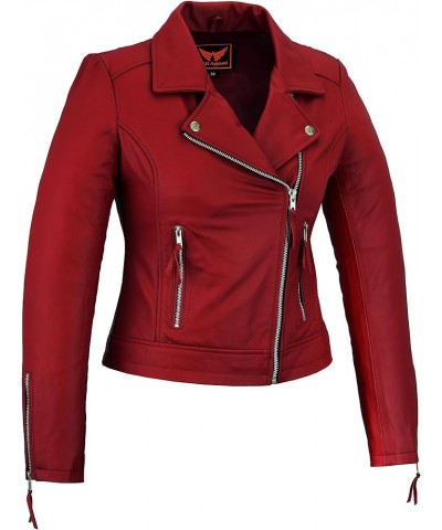 Womens Genuine Sheep Leather Durable incredible soft Leather Motorcycle and Casual Jacket Maroon Red $36.75 Coats