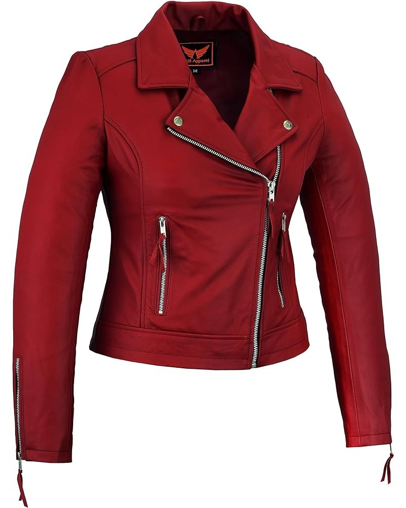 Womens Genuine Sheep Leather Durable incredible soft Leather Motorcycle and Casual Jacket Maroon Red $36.75 Coats