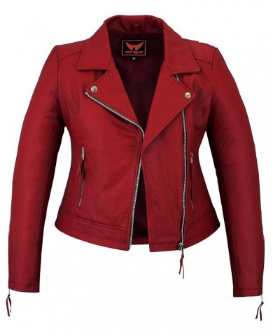 Womens Genuine Sheep Leather Durable incredible soft Leather Motorcycle and Casual Jacket Maroon Red $36.75 Coats