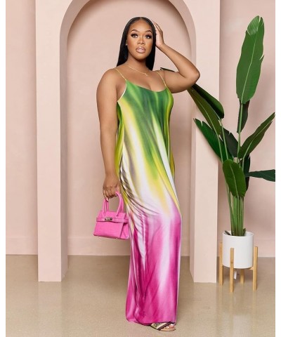 WOOSEN Womens Summer Suspender Maxi Dress Plus Size Striped Printed Sleeveless with Pockets and Belt 9183-pink Green $12.50 D...