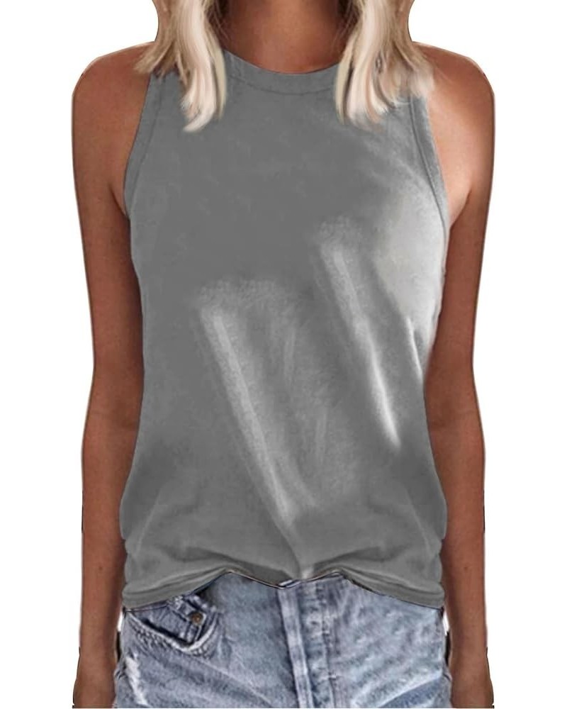 Crop Tank Tops for Women,Womens Round Neck Tank Top Print Casual Versatile Button Pure Color Sleeveless T Shirt A7-grey $3.69...