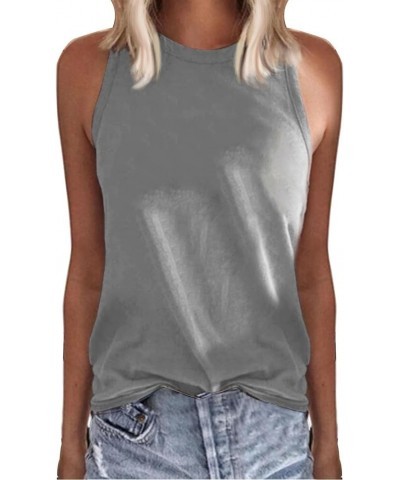 Crop Tank Tops for Women,Womens Round Neck Tank Top Print Casual Versatile Button Pure Color Sleeveless T Shirt A7-grey $3.69...