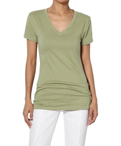 Women's Basic V Neck Short Sleeve T-Shirts Plain Stretch Cotton Spandex Top Tee Sage $9.00 T-Shirts