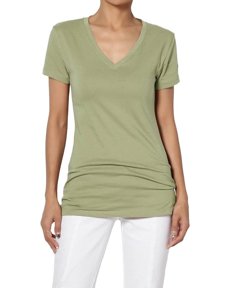 Women's Basic V Neck Short Sleeve T-Shirts Plain Stretch Cotton Spandex Top Tee Sage $9.00 T-Shirts