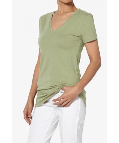 Women's Basic V Neck Short Sleeve T-Shirts Plain Stretch Cotton Spandex Top Tee Sage $9.00 T-Shirts