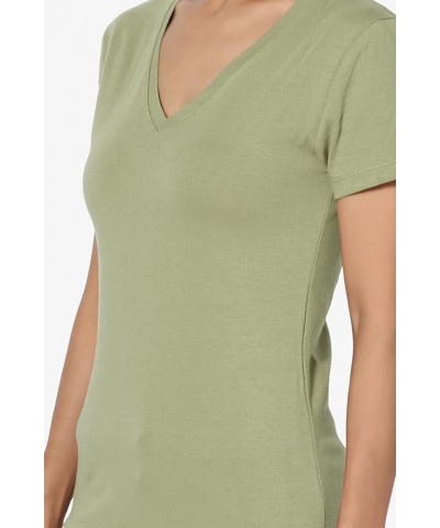 Women's Basic V Neck Short Sleeve T-Shirts Plain Stretch Cotton Spandex Top Tee Sage $9.00 T-Shirts