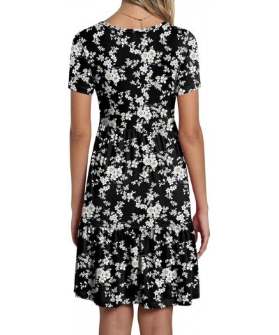 Women's Short Sleeve T-Shirt Dresses Casual Ruffle Swing Dress with Pockets 02 Small Flowers-black $21.59 Dresses