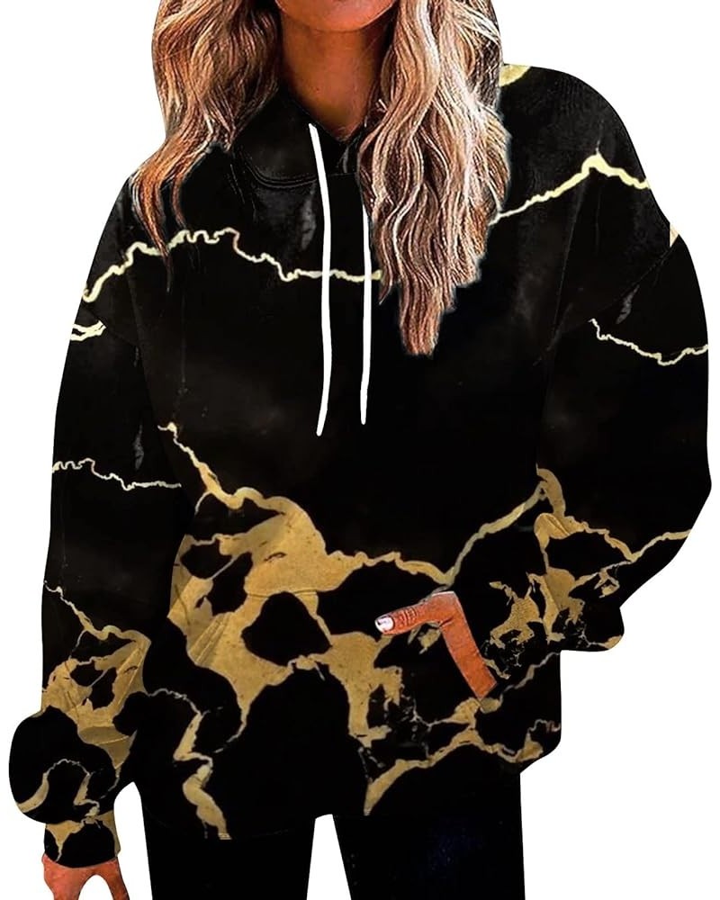 Sweatshirt for Women Fashion Womens Tie Dye Color Printed Loose Long Sleeve Casual Hooded Sweatshirt Tops Pullover 08-black $...