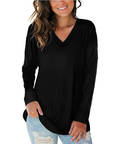 Womens Black Cotton Long Sleeve T-Shirt Long Sleeve V Neck Dress for Women Long Sleeve Tops for Women Casual Fall Z-1-black $...