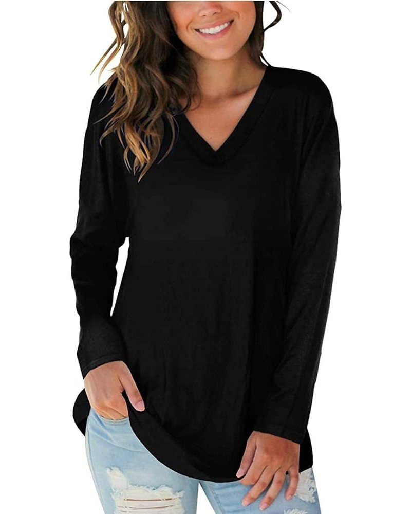 Womens Black Cotton Long Sleeve T-Shirt Long Sleeve V Neck Dress for Women Long Sleeve Tops for Women Casual Fall Z-1-black $...