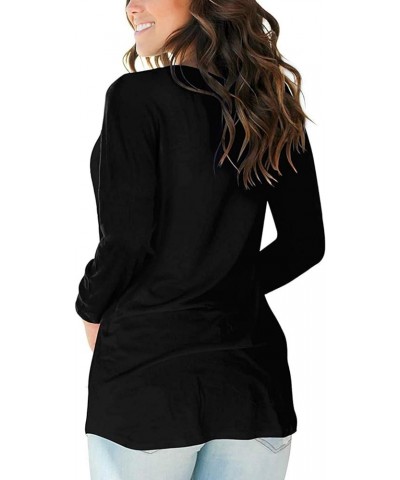 Womens Black Cotton Long Sleeve T-Shirt Long Sleeve V Neck Dress for Women Long Sleeve Tops for Women Casual Fall Z-1-black $...