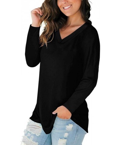 Womens Black Cotton Long Sleeve T-Shirt Long Sleeve V Neck Dress for Women Long Sleeve Tops for Women Casual Fall Z-1-black $...