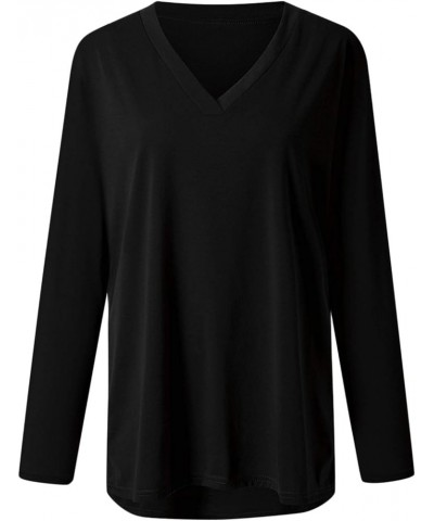 Womens Black Cotton Long Sleeve T-Shirt Long Sleeve V Neck Dress for Women Long Sleeve Tops for Women Casual Fall Z-1-black $...