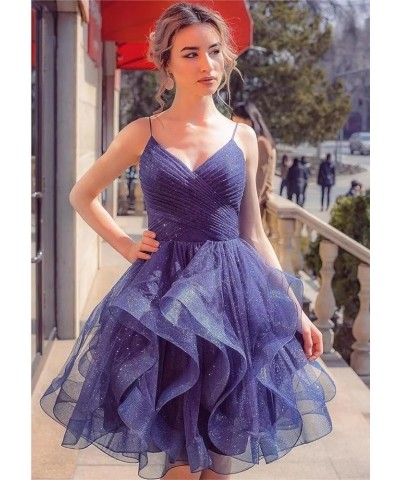 Glitter Tulle Tiered Short Homecoming Dresses for Juniors 2023 Ruffle A-Line Spaghetti Strapd Prom Cocktail Dress YO067 Storm...