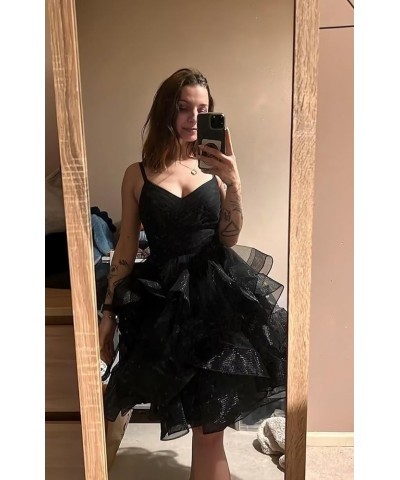 Glitter Tulle Tiered Short Homecoming Dresses for Juniors 2023 Ruffle A-Line Spaghetti Strapd Prom Cocktail Dress YO067 Storm...