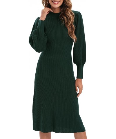 Women Maxi Dress Sexy Crew Neck Puff Long Sleeve Wrap Knit Plus Size Sweater Dress Midi Pullover Dark Green $21.15 Sweaters