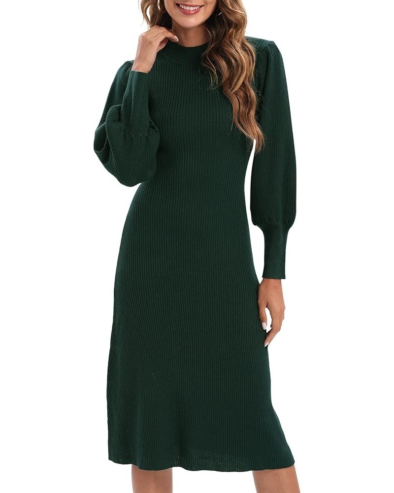 Women Maxi Dress Sexy Crew Neck Puff Long Sleeve Wrap Knit Plus Size Sweater Dress Midi Pullover Dark Green $21.15 Sweaters