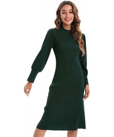 Women Maxi Dress Sexy Crew Neck Puff Long Sleeve Wrap Knit Plus Size Sweater Dress Midi Pullover Dark Green $21.15 Sweaters