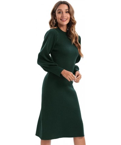 Women Maxi Dress Sexy Crew Neck Puff Long Sleeve Wrap Knit Plus Size Sweater Dress Midi Pullover Dark Green $21.15 Sweaters