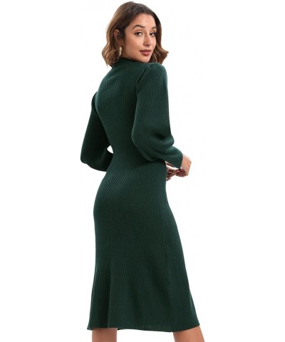 Women Maxi Dress Sexy Crew Neck Puff Long Sleeve Wrap Knit Plus Size Sweater Dress Midi Pullover Dark Green $21.15 Sweaters