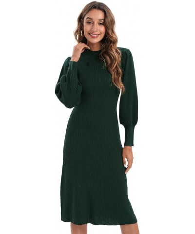 Women Maxi Dress Sexy Crew Neck Puff Long Sleeve Wrap Knit Plus Size Sweater Dress Midi Pullover Dark Green $21.15 Sweaters